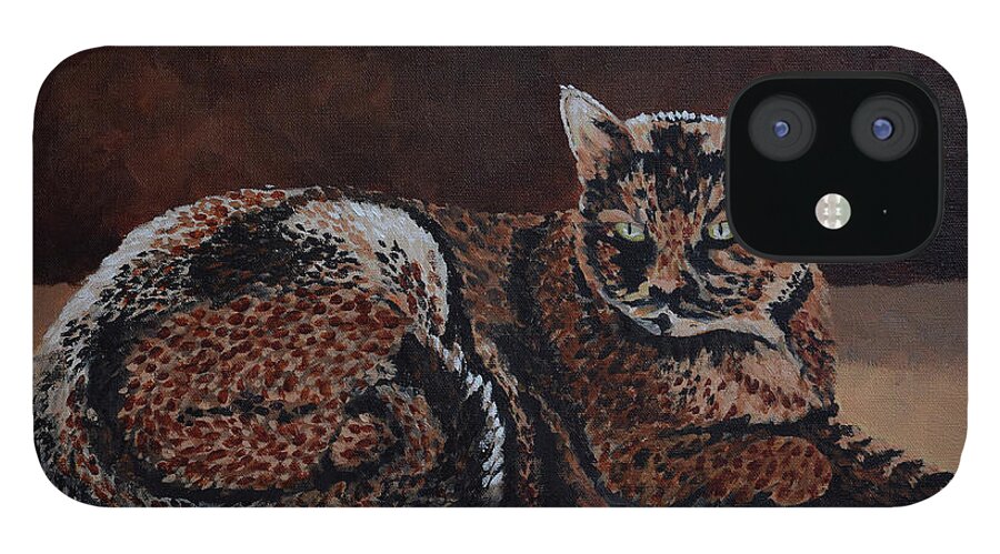 Cat iPhone 12 Case featuring the painting Sun Cat by Jackie MacNair