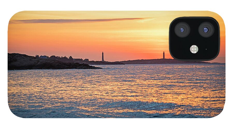 Gloucester iPhone 12 Case featuring the photograph Sunrise over Thacher Island from Long Beach in Rockport MA Golden Sunrise by Toby McGuire