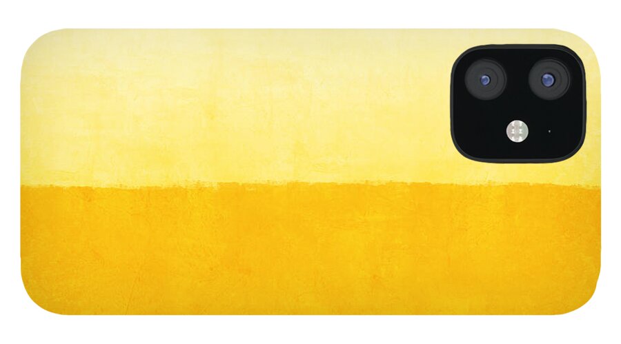 Abstract iPhone 12 Case featuring the painting Sunrise- Yellow Abstract Art by Linda Woods by Linda Woods
