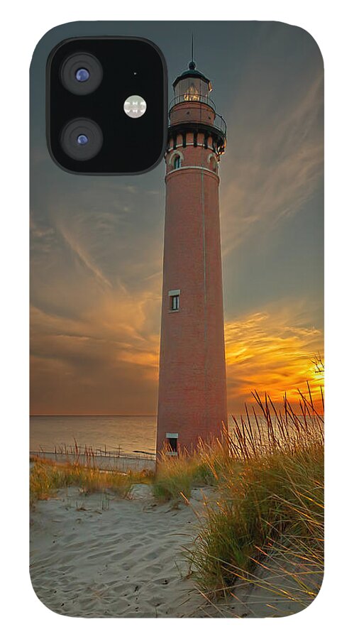 Lighthouse iPhone 12 Case featuring the photograph Sunset at Petite Pointe Au Sable by Susan Rissi Tregoning