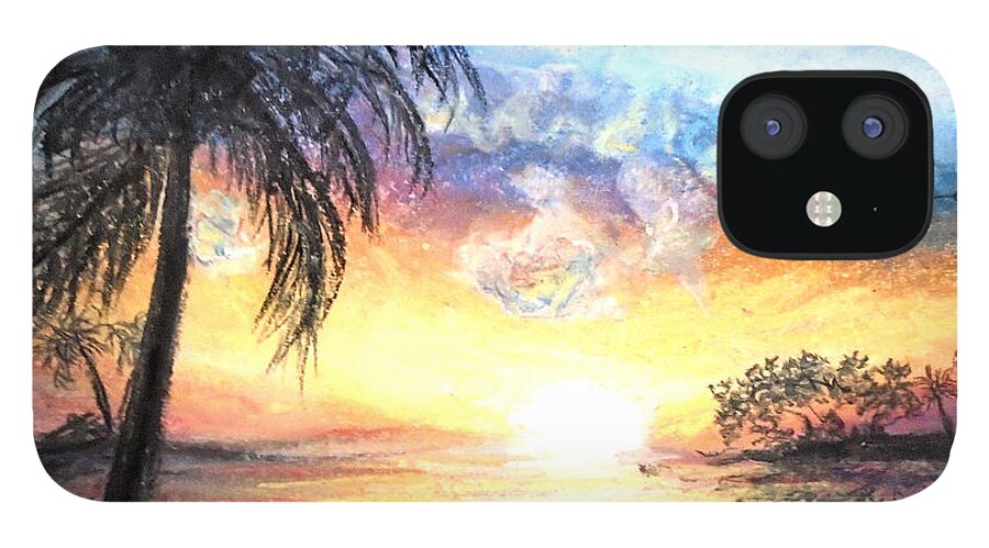 Palm iPhone 12 Case featuring the pastel Sunset Exotics by Jen Shearer