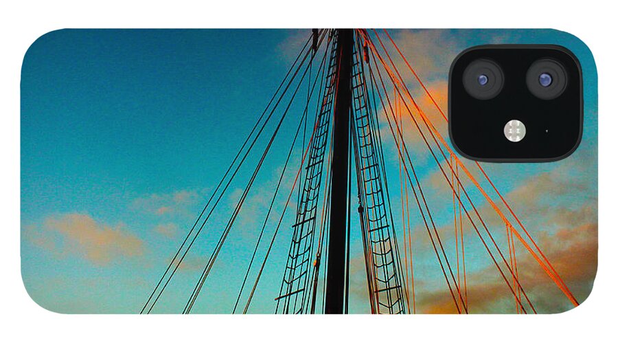 Mast iPhone 12 Case featuring the digital art Sunset Mast by Susan Vineyard