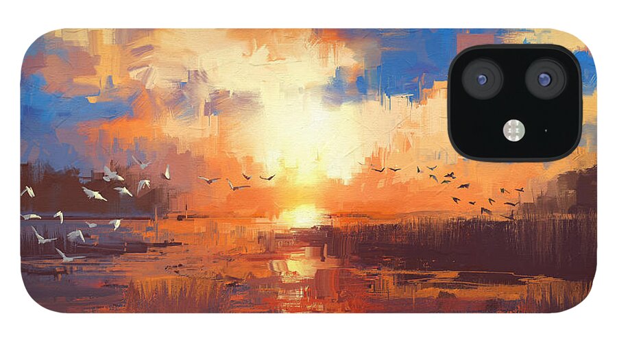 Art iPhone 12 Case featuring the painting Sunset by Tithi Luadthong