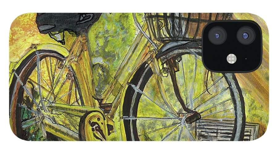 Watercolor iPhone 12 Case featuring the painting Sunshine Bike by Michelle Gilmore