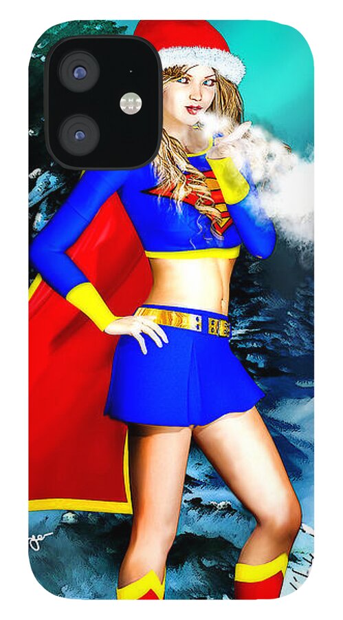 Supergirl iPhone 12 Case featuring the digital art Supergirl Holiday Greeting Card by Alicia Hollinger