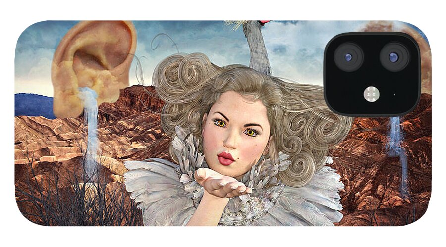 Ally White iPhone 12 Case featuring the mixed media Surreal Kiss by Ally White
