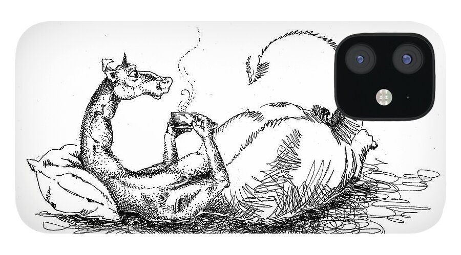 Dragon iPhone 12 Case featuring the drawing Tea Etiquette by K M Pawelec