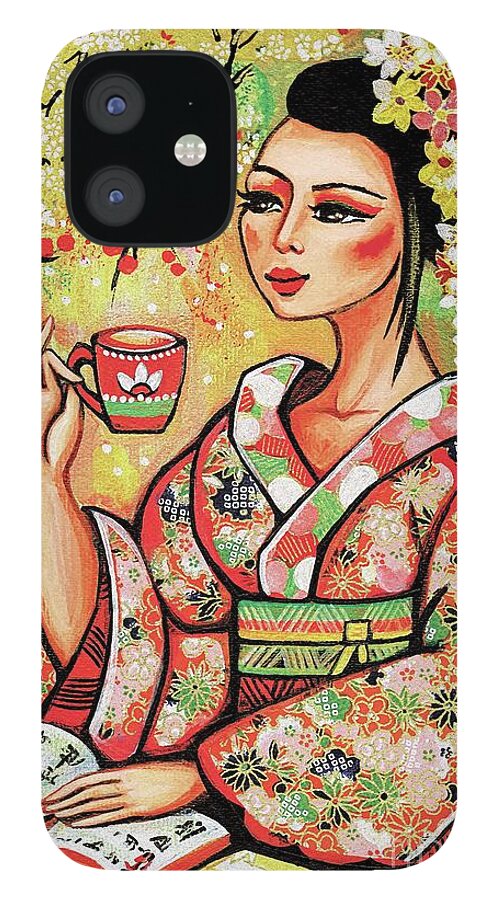 Woman And Tea iPhone 12 Case featuring the painting Tea in the Garden by Eva Campbell