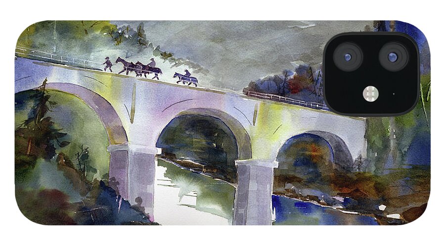 No Hands Bridge iPhone 12 Case featuring the painting Tevis Crossing 3Am by Joan Chlarson