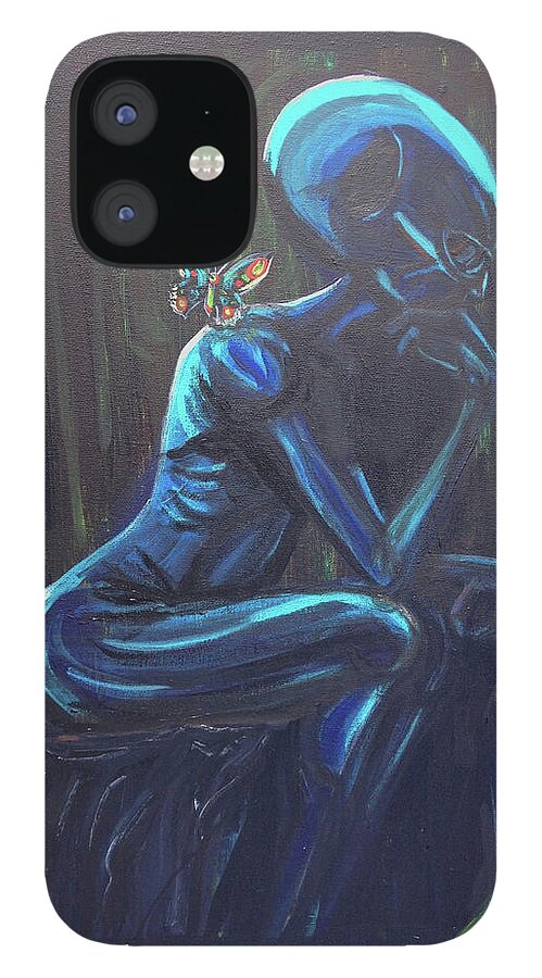 The Thinker iPhone 12 Case featuring the painting The Alien Thinker by Similar Alien