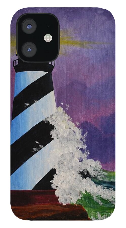 Lighthouse iPhone 12 Case featuring the painting The Beacon by Emily Page