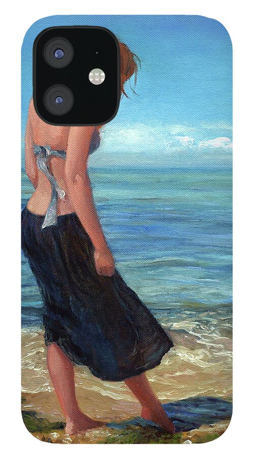 Young Woman In Surf iPhone 12 Case featuring the painting The Black Skirt by Marie Witte
