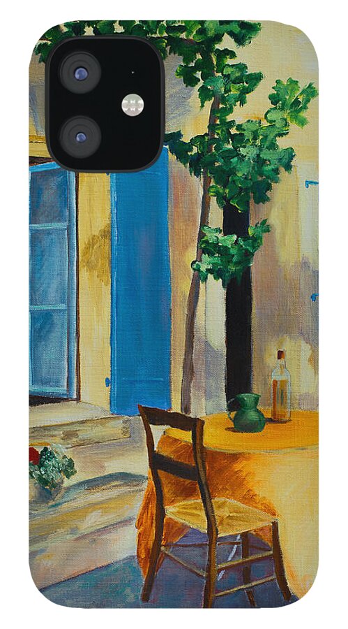 Blue Shutters iPhone 12 Case featuring the painting The Blue Shutters by Elise Palmigiani