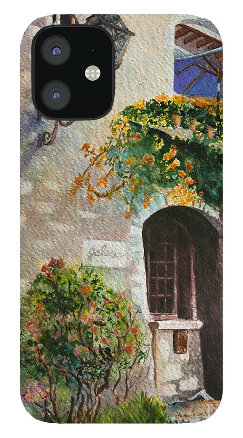 Umbrella iPhone 12 Case featuring the painting The Blue Umbrella by Karen Fleschler
