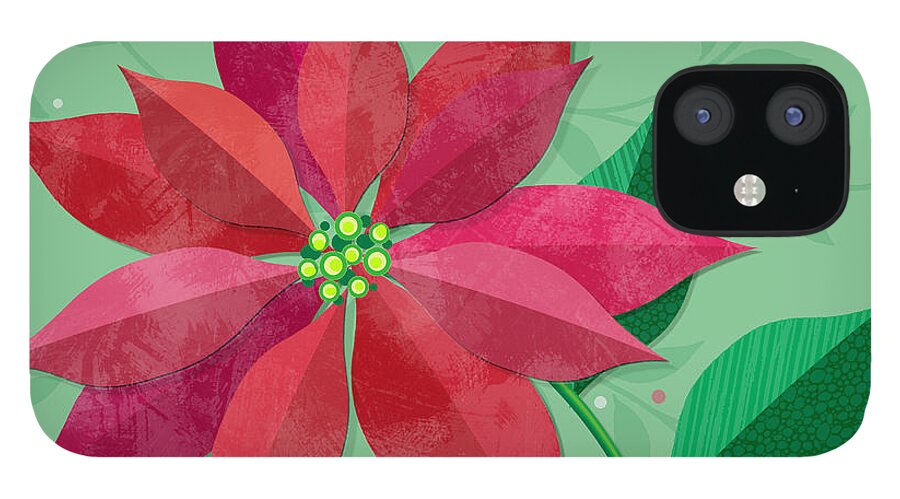 Christmas iPhone 12 Case featuring the digital art The Christmas Poinsettia by Valerie Drake Lesiak