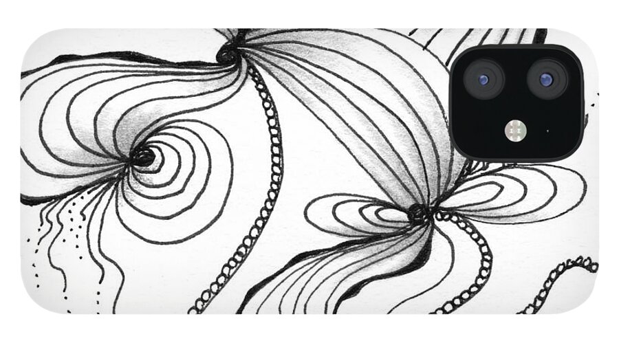 Zentangle iPhone 12 Case featuring the drawing The Dance by Jan Steinle