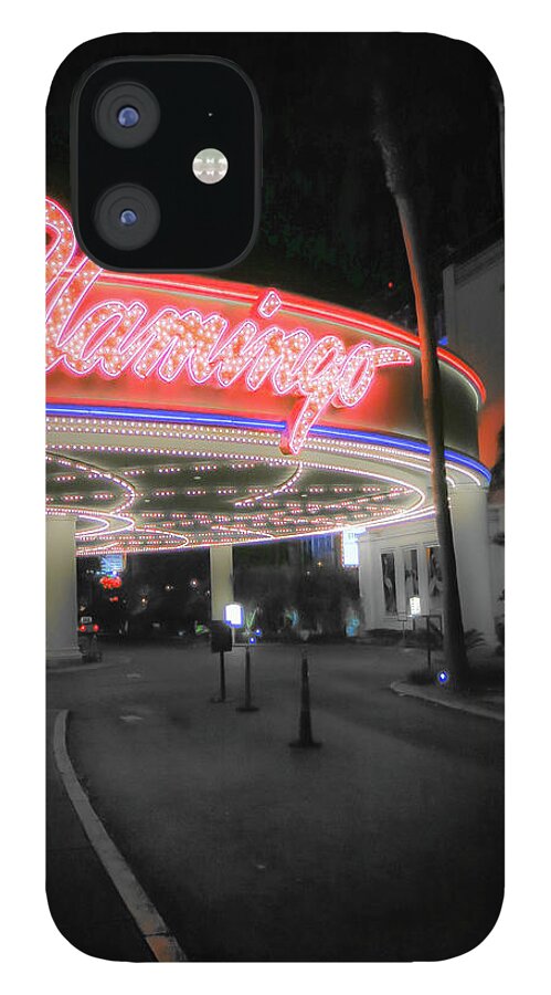 Casino Neon Sign Lights Night City Vegas Nevada iPhone 12 Case featuring the photograph The Flamingo by Ross Henton