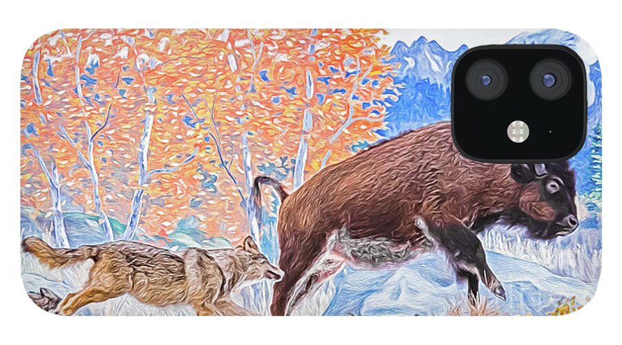 Animal iPhone 12 Case featuring the digital art The Hunt by Ray Shiu