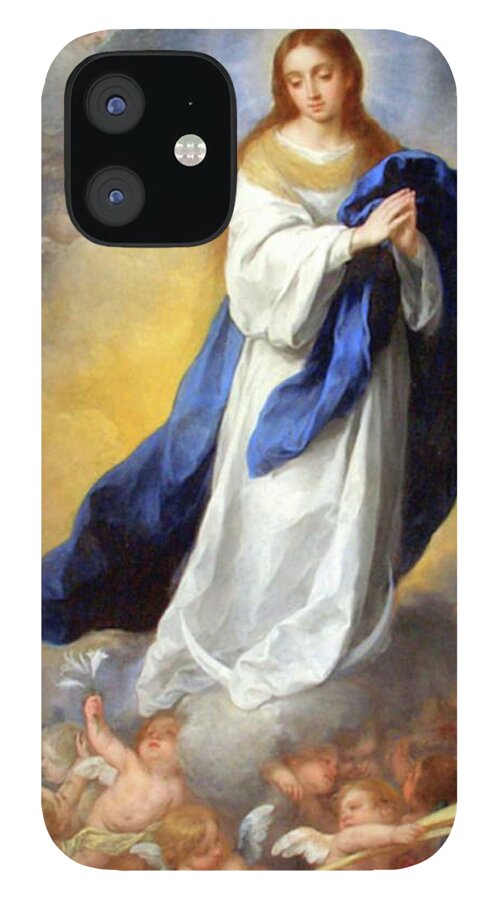 Immaculate Conception iPhone 12 Case featuring the mixed media The Immaculate Conception Virgin Mary Assumption 105 by Bartolome Esteban Murillo