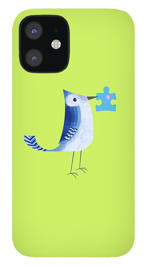 Bird iPhone 12 Case featuring the digital art The Letter Blue J by Valerie Drake Lesiak