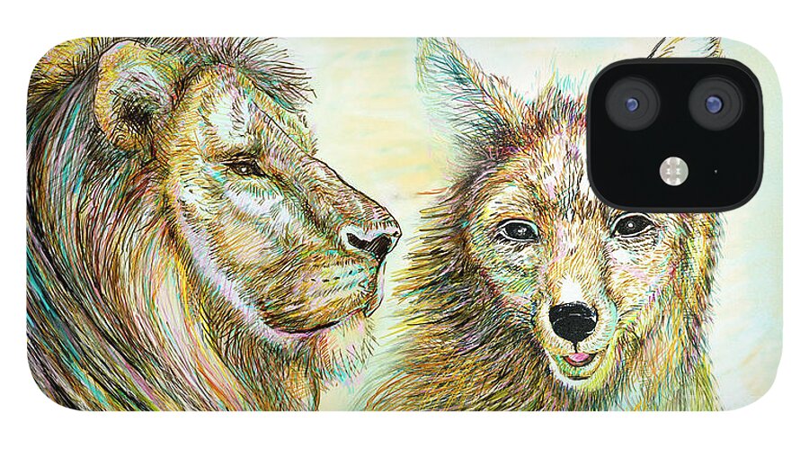Lion iPhone 12 Case featuring the painting The Lion and The Fox 3 - To Face How Real of Faith by Sukalya Chearanantana