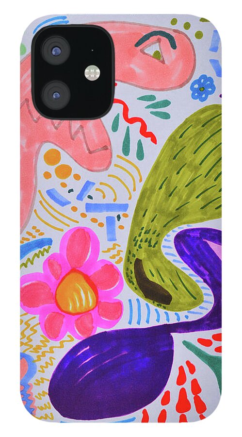 Playful Abstract iPhone 12 Case featuring the painting The Misunderstood Pickle by Donna Blackhall