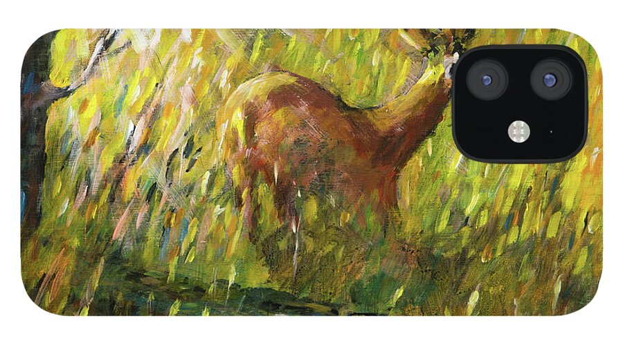 Deer iPhone 12 Case featuring the painting The Morning Walk by Mike Bergen
