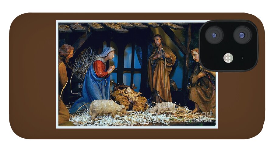 Christmas Cards iPhone 12 Case featuring the photograph The Nativity Scene - Border by Frank J Casella