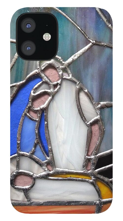 The Nativity iPhone 12 Case featuring the glass art The Nativity by Karen Jane Jones