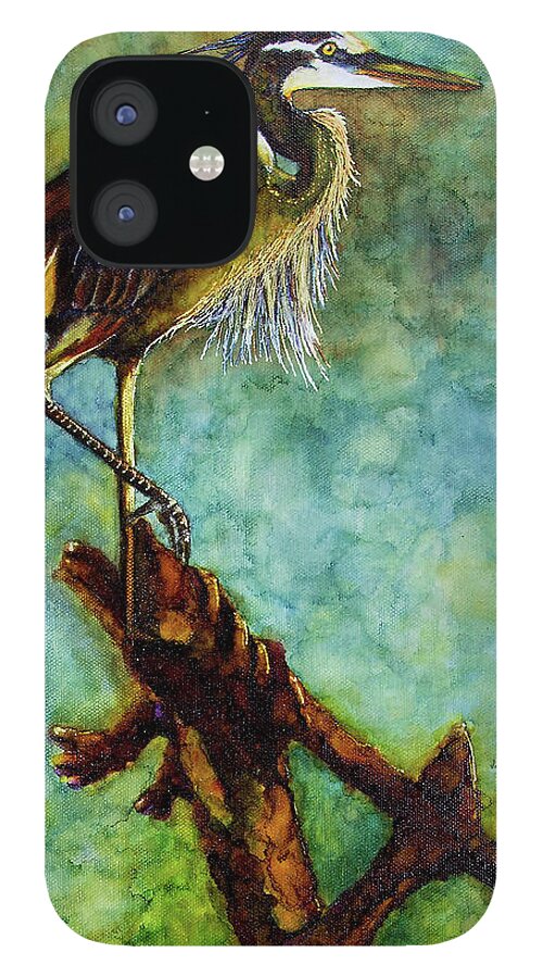 Heron iPhone 12 Case featuring the painting The Original Statue by Jan Killian
