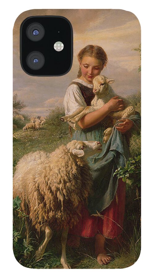 Shepherdess iPhone 12 Case featuring the painting The Shepherdess by Johann Baptist Hofner