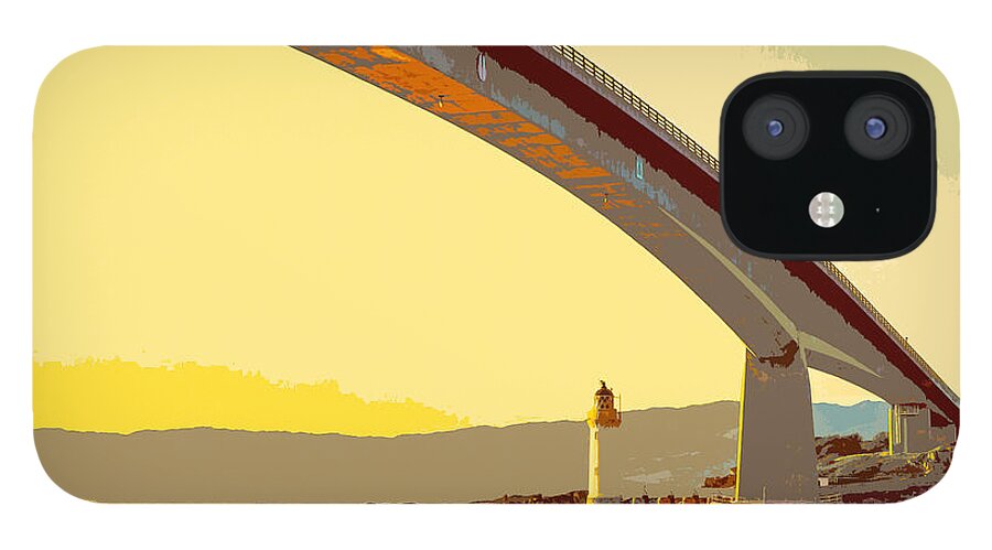 Bridge iPhone 12 Case featuring the digital art The Skye Bridge and Kyleakin Lighthouse by Anthony Murphy