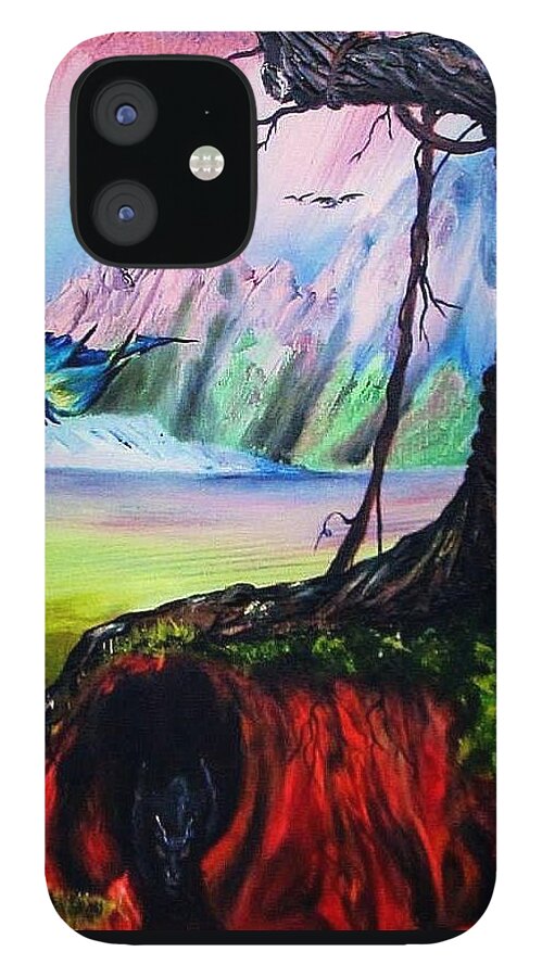 Dragons iPhone 12 Case featuring the painting Where Dragons Dwell by Georgia Doyle