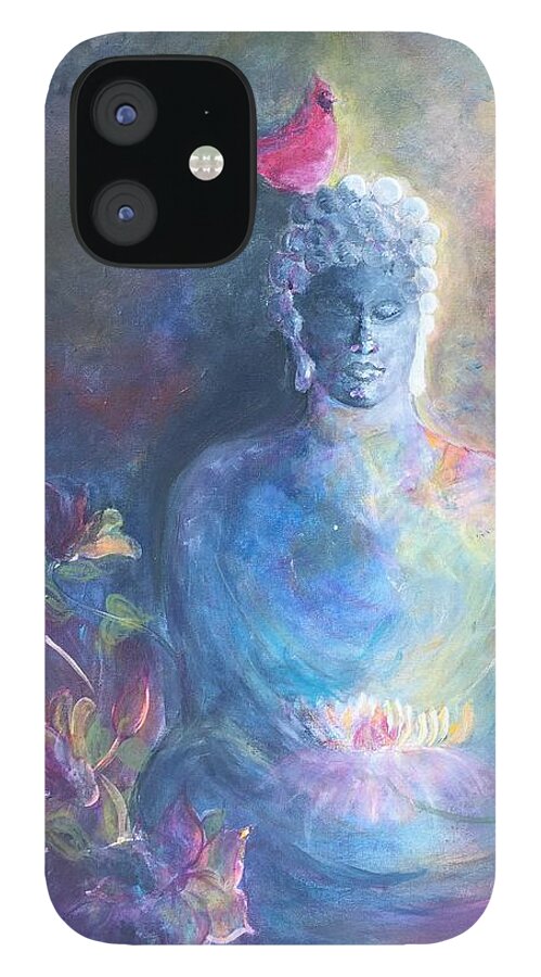 Buddha iPhone 12 Case featuring the painting The Visitor by Jacqui Hawk