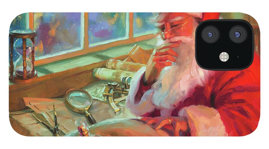 Christmas iPhone 12 Case featuring the painting The World Traveler by Steve Henderson