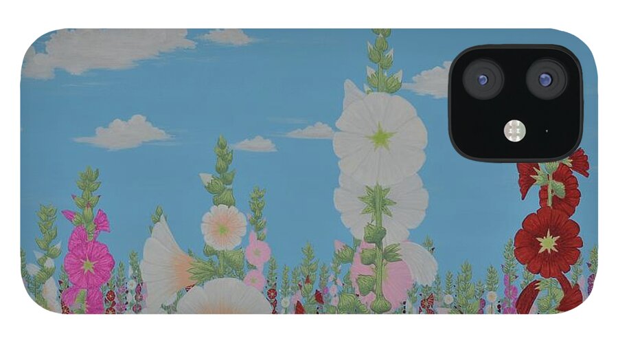 Hollyhocks iPhone 12 Case featuring the painting These Are For You by Doug Miller