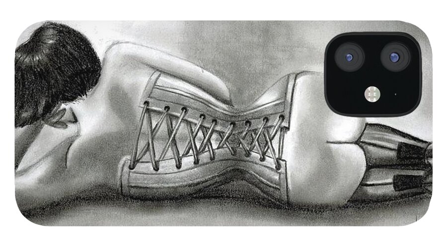 Figure iPhone 12 Case featuring the drawing Tight Lace by Scarlett Royale