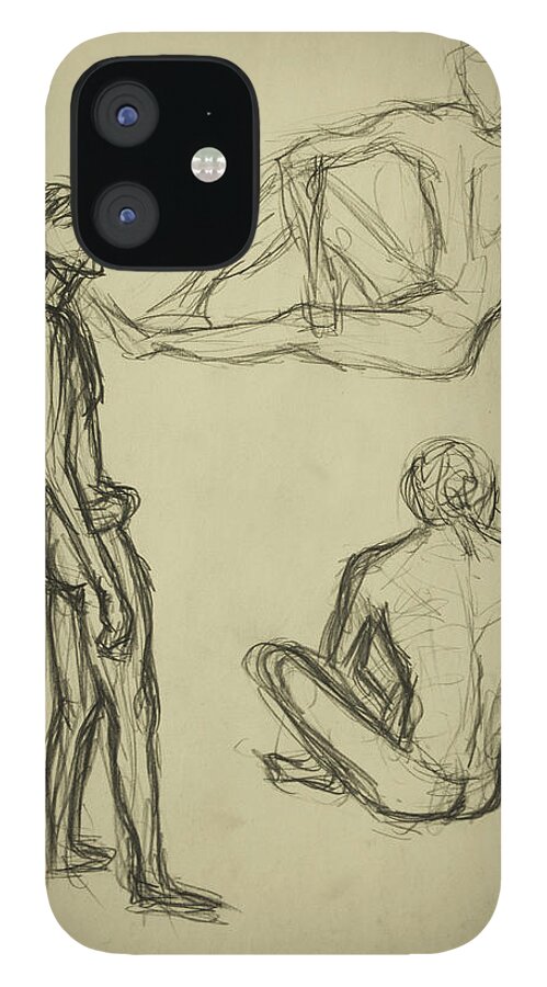 Gesture iPhone 12 Case featuring the drawing Timed Gestures Exercise by Angelique Bowman