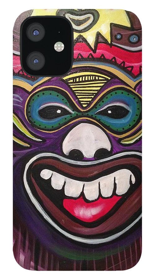 Tiki Fun iPhone 12 Case featuring the painting TOO Funny TIKI by Tracy Mcdurmon
