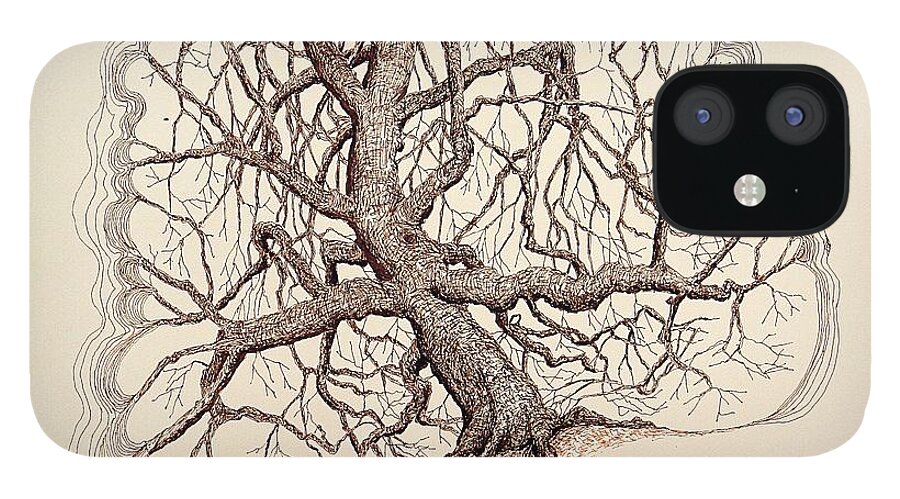 Tree iPhone 12 Case featuring the drawing Tree in Winter II by Kerry Beverly