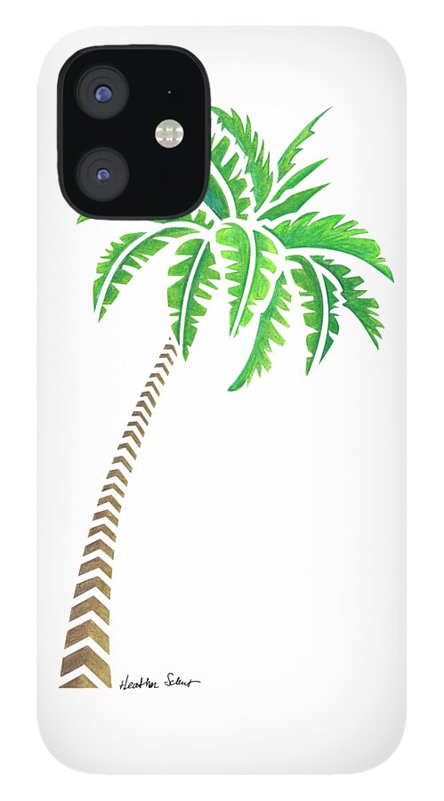 Tribal iPhone 12 Case featuring the drawing Tribal Coconut Palm Tree by Heather Schaefer