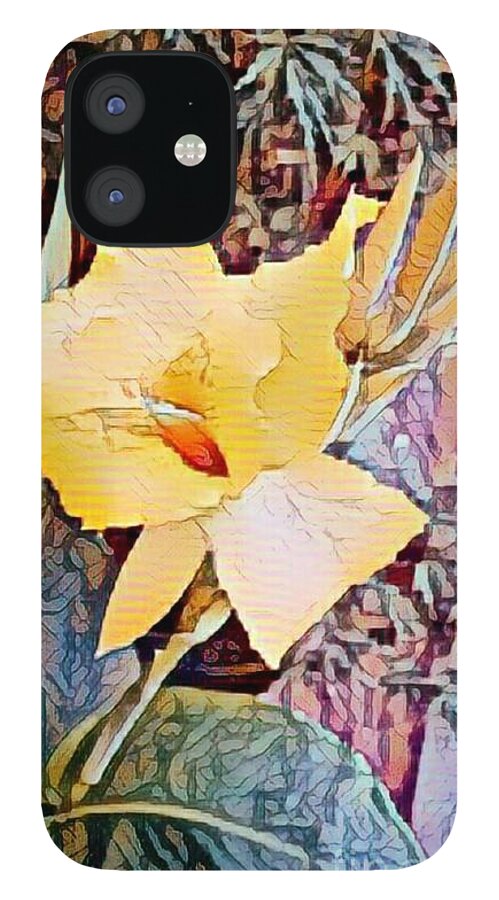 Mixedmedia iPhone 12 Case featuring the mixed media Tropical lilly by Steven Wills