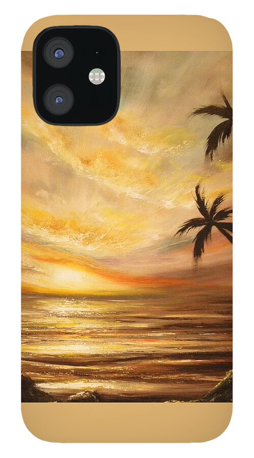 Tropicxal iPhone 12 Case featuring the painting Tropical Sunset 64 by Gina De Gorna