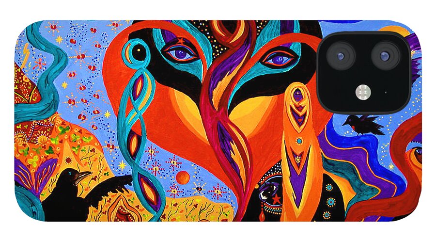 Abstract iPhone 12 Case featuring the painting Karmic Lovers by Marina Petro