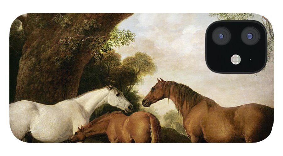 Two iPhone 12 Case featuring the painting Two Mares and a Foal by George Stubbs