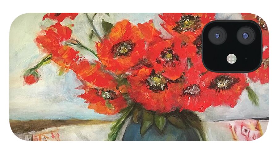 Red Poppies iPhone 12 Case featuring the mixed media Ukrainian Poppies by Denice Palanuk Wilson
