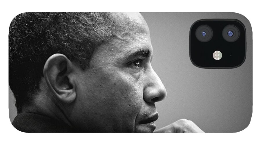 United States President Barack Obama Bw iPhone 12 Case featuring the photograph United States President Barack Obama BW by Celestial Images