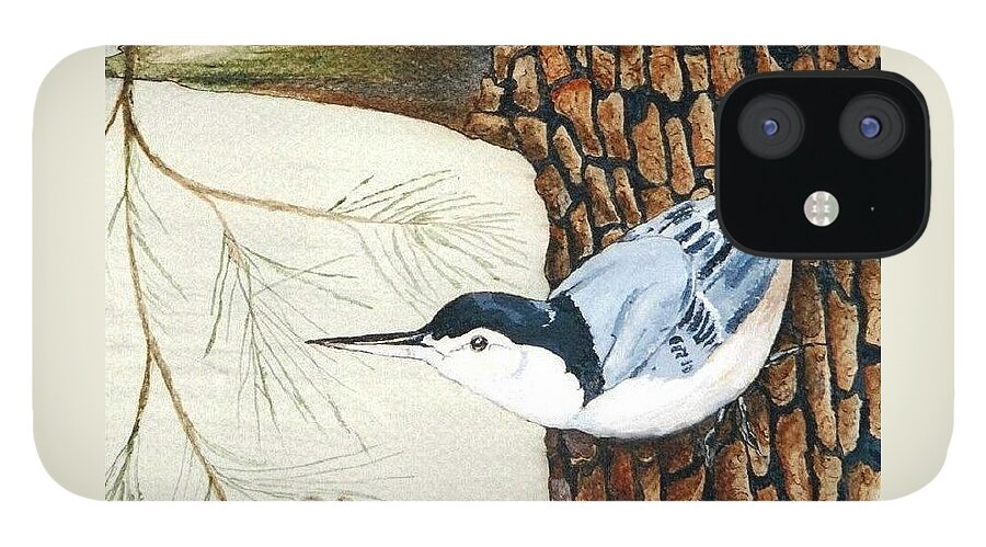 Nuthatch iPhone 12 Case featuring the painting Upside Down by Debra Sandstrom