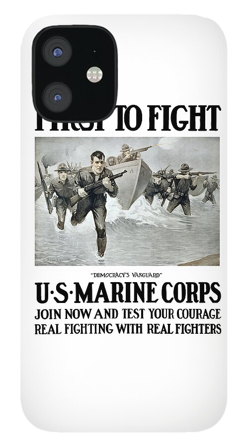 Marines iPhone 12 Case featuring the painting US Marine Corps - First To Fight by War Is Hell Store