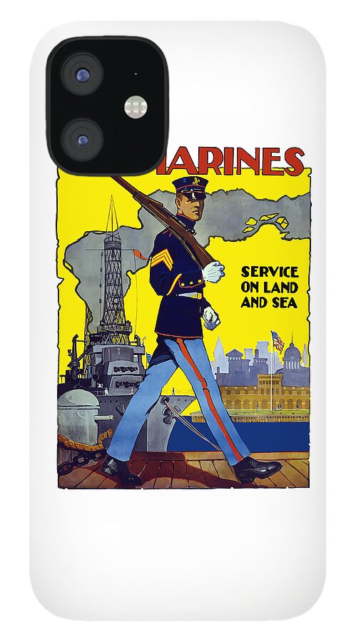 Marines iPhone 12 Case featuring the painting U.S. Marines - Service On Land And Sea by War Is Hell Store